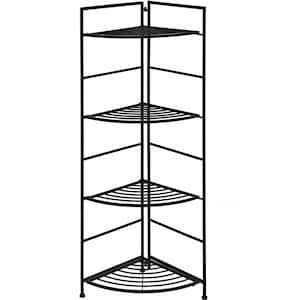 46 in. Tall Indoor/Outdoor Black Steel Folding Plant Stand Shelf 4-Tiered