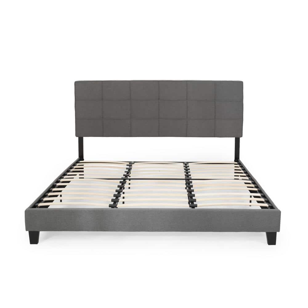 Noble House Eveleth Charcoal Grey Wood Upholstered King Bed Frame 70068 ...