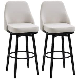 42.25 in. Cream White High Back Metal Frame 29.5 in. Bar Stools with Steel Legs and Footrest (Set of 2)