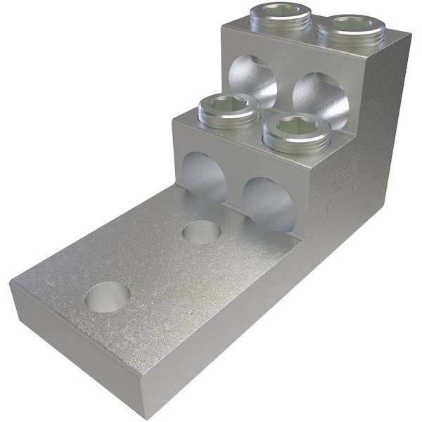 ILSCO Aluminum Panelboard Lug, Dual Rated, Conductor Range 600-2, 4-Ports, 2-Holes, 1/2 in. Bolt Size