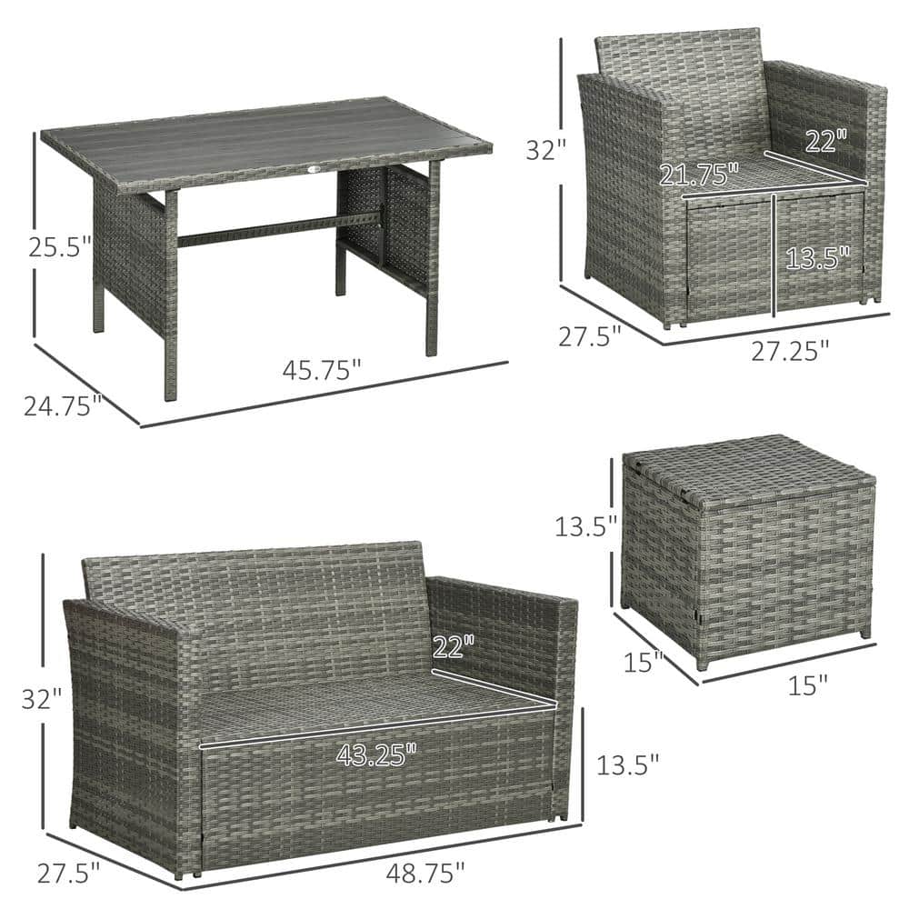 Mixed Gray PE Rattan 6-Piece Outdoor Dining Set with Cushions