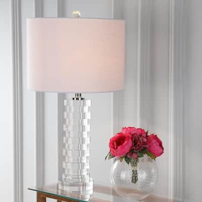 JONATHAN Y Claire 28.5 in. Crystal Table Lamp, Clear/Brass (Set of