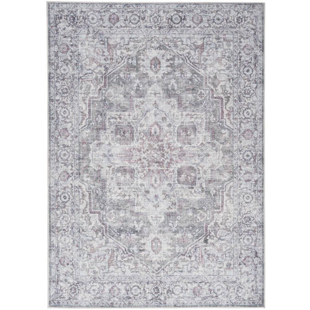 Machine Washable Series 1 Ivory Grey 8 ft. x 10 ft. Distressed Traditional 