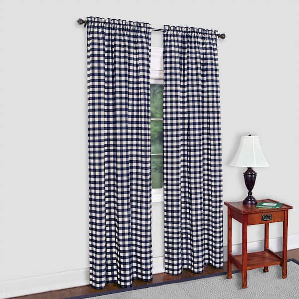 ACHIM Buffalo Check 42 in. W x 95 in. L Polyester/Cotton Light Filtering Window Panel in Navy