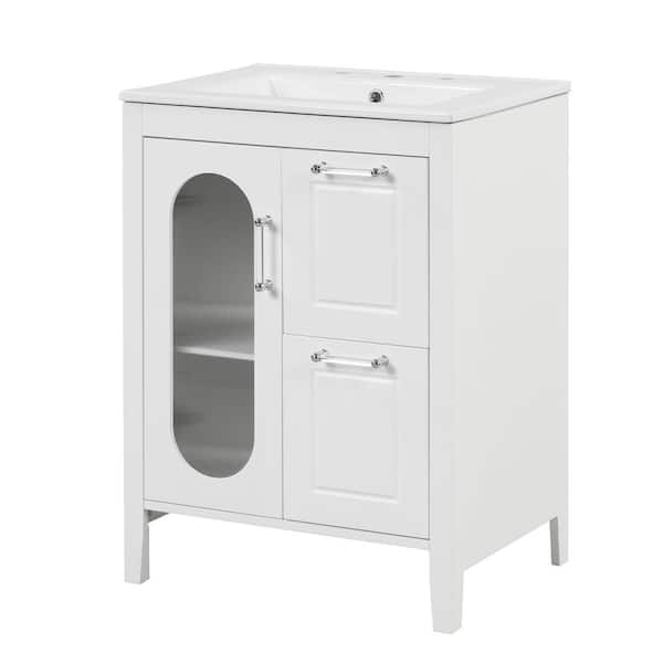 Hooseng 18.3 in. W x 24 in. D x 33.2 in. H Freestanding Bath Vanity in White with White Solid Wood and MDF Top