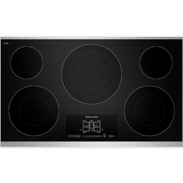 KitchenAid 36 in. Radiant Ceramic Glass Electric Cooktop, Stainless Steel w/ 5 Elements Including Triple-Ring Double-Ring Elements
