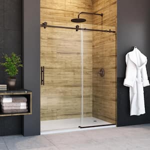 Eclipse 60 in. W x 74 in. H Frameless Sliding Shower Door in Oil Rubbed Bronze with Easy Clean 10 Clear Glass Protection