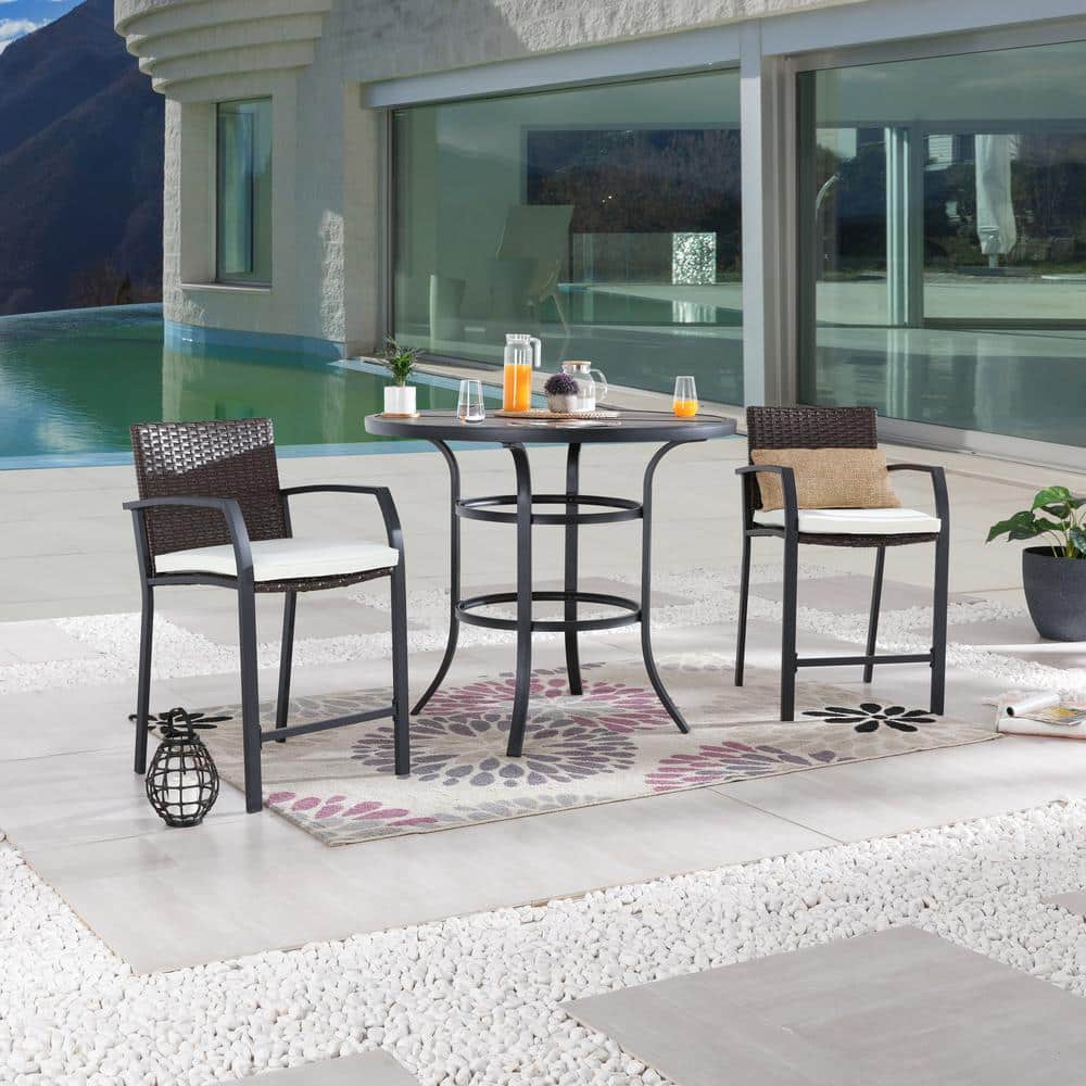 3-Piece Wicker Bar Height Outdoor Dining Set with Beige Cushions price history on PriceWatchPro
