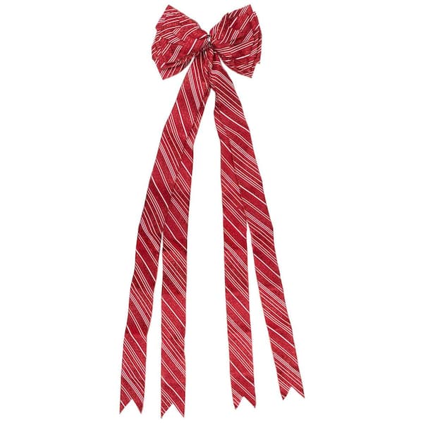 48in. x 10in. Red and White Striped 16 Loop Christmas Bow Decoration