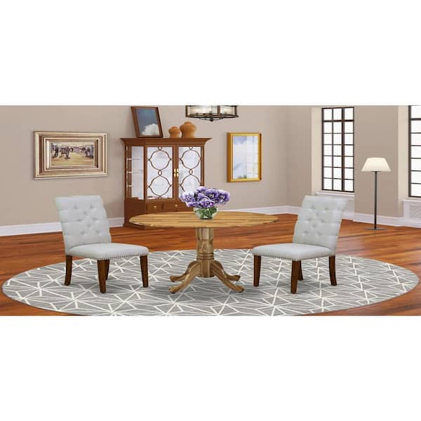 East West Furniture 3-Piece Natural Oil Finish Solid Wood Top - Round Dining Room Set - Seats 4