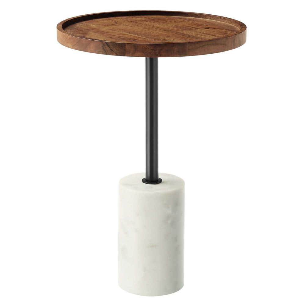 Amina Round Acacia Wood Side Table in White Light Oak