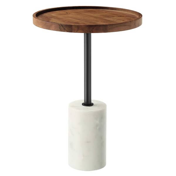 MODWAY Amina Round Acacia Wood Side Table in White Light Oak