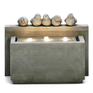 Gray Rectangular and Birds Resin Outdoor Polyresin Cascade Fountain with LED Lights