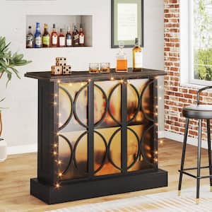 Kearsten Black 44.5 in. H Industrial Liquor Bar Table with Storage Shelf, Glasses Holder and Acrylic Front