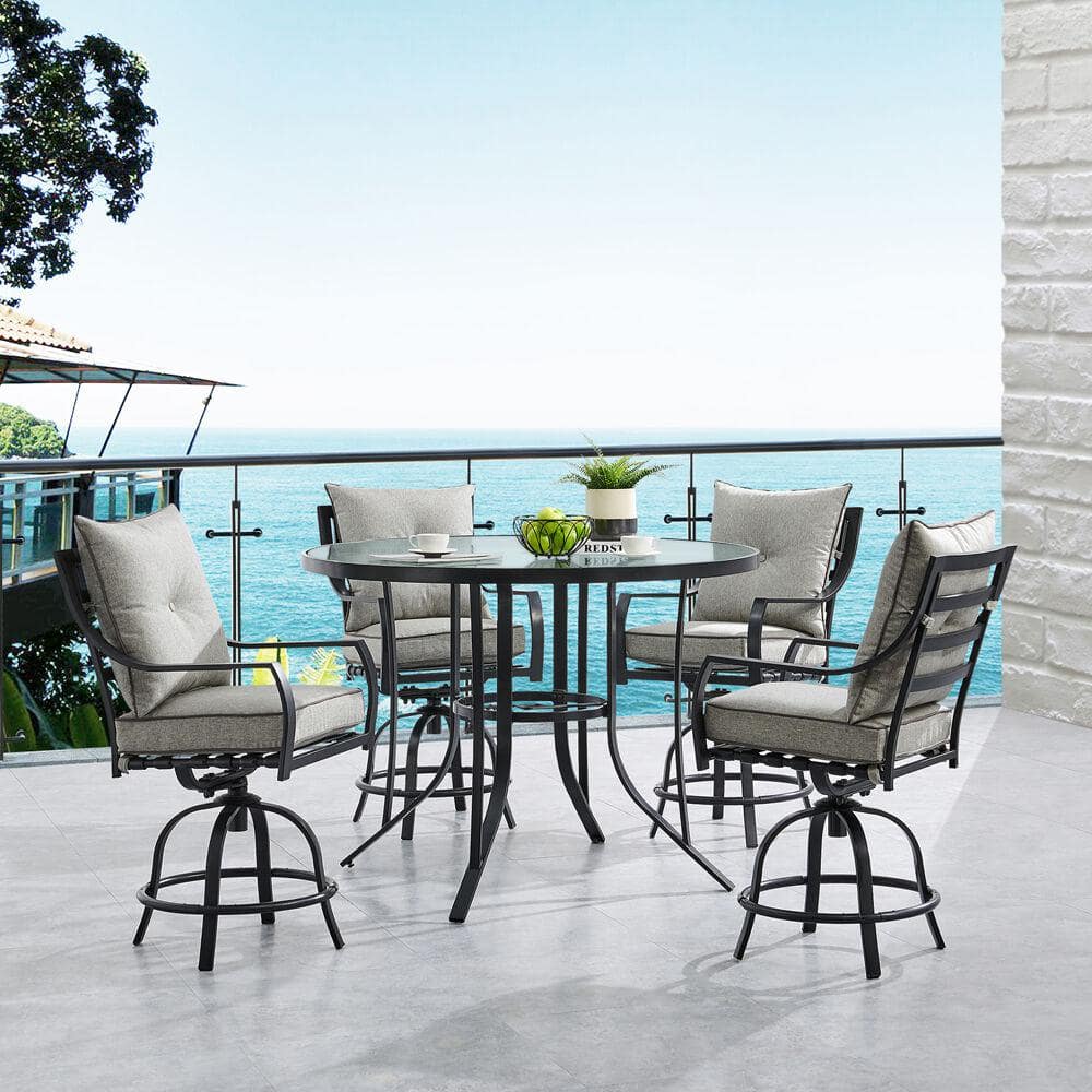 Hanover Lavallette 5-Piece Steel Round Outdoor Dining Set with Silver ...