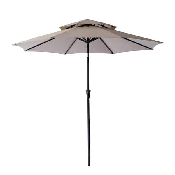 C-Hopetree 9 ft. Double Top Aluminum Market Push Button Tilt Patio Umbrella in Beige Solution Dyed Polyester