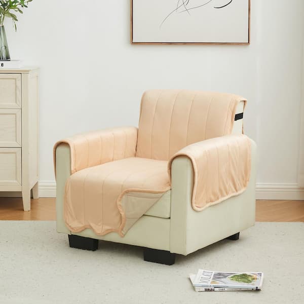Peach Ultra-Soft Velvet Arm Chair Furniture Protector Slipcover