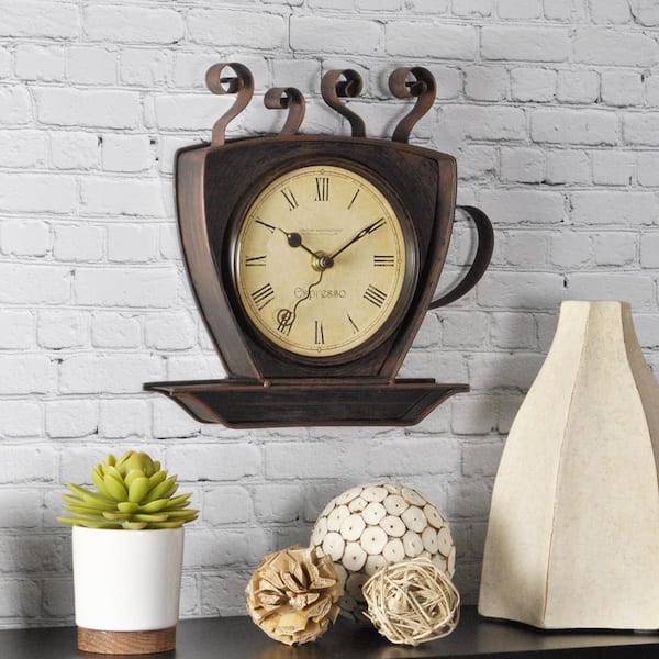 FirsTime 9 in. x 9 in. Bronze Square Coffee Cup Wall Clock