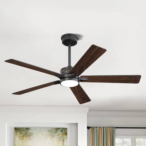60 in. (5 ft. ) DC Motor Indoor Smart Ceiling Fan with Integrated LED, Black and Walnut
