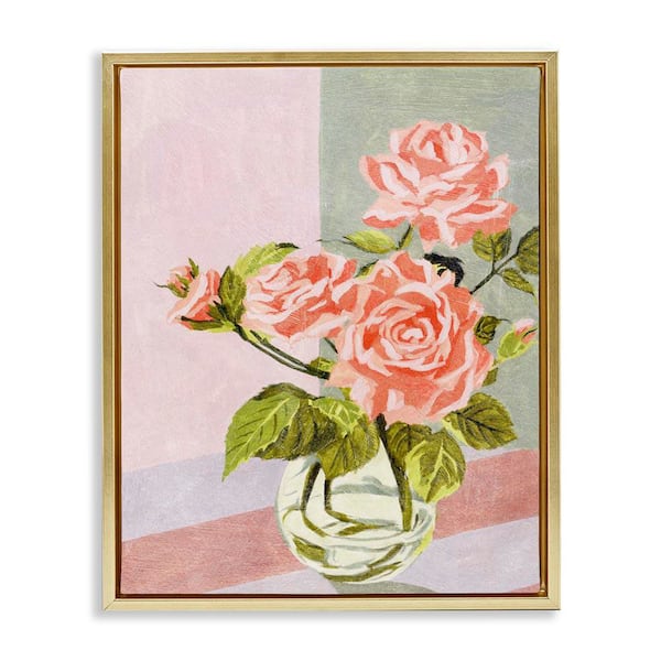 Stupell Industries Pink Roses on Pastels by Melissa Wang Gold Floater Frame Nature Graphic Art Print 21 in. x 17 in.
