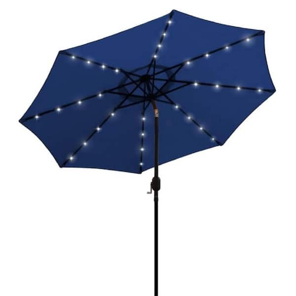 Hiland 10 ft. Solar Patio Market Umbrella with LED Lights in Blue