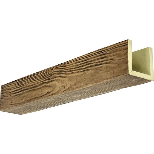 Ekena Millwork 4 in. x 8 in. x 24 ft. 3-Sided (U-Beam) Sandblasted Premium Aged Faux Wood Ceiling Beam