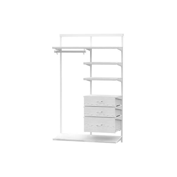 Everbilt Genevieve 6 ft. White Adjustable Closet Organizer Long Hanging Rod  with 3 Shelves, 4 Shoe Racks, and 3 Drawers 90752 - The Home Depot