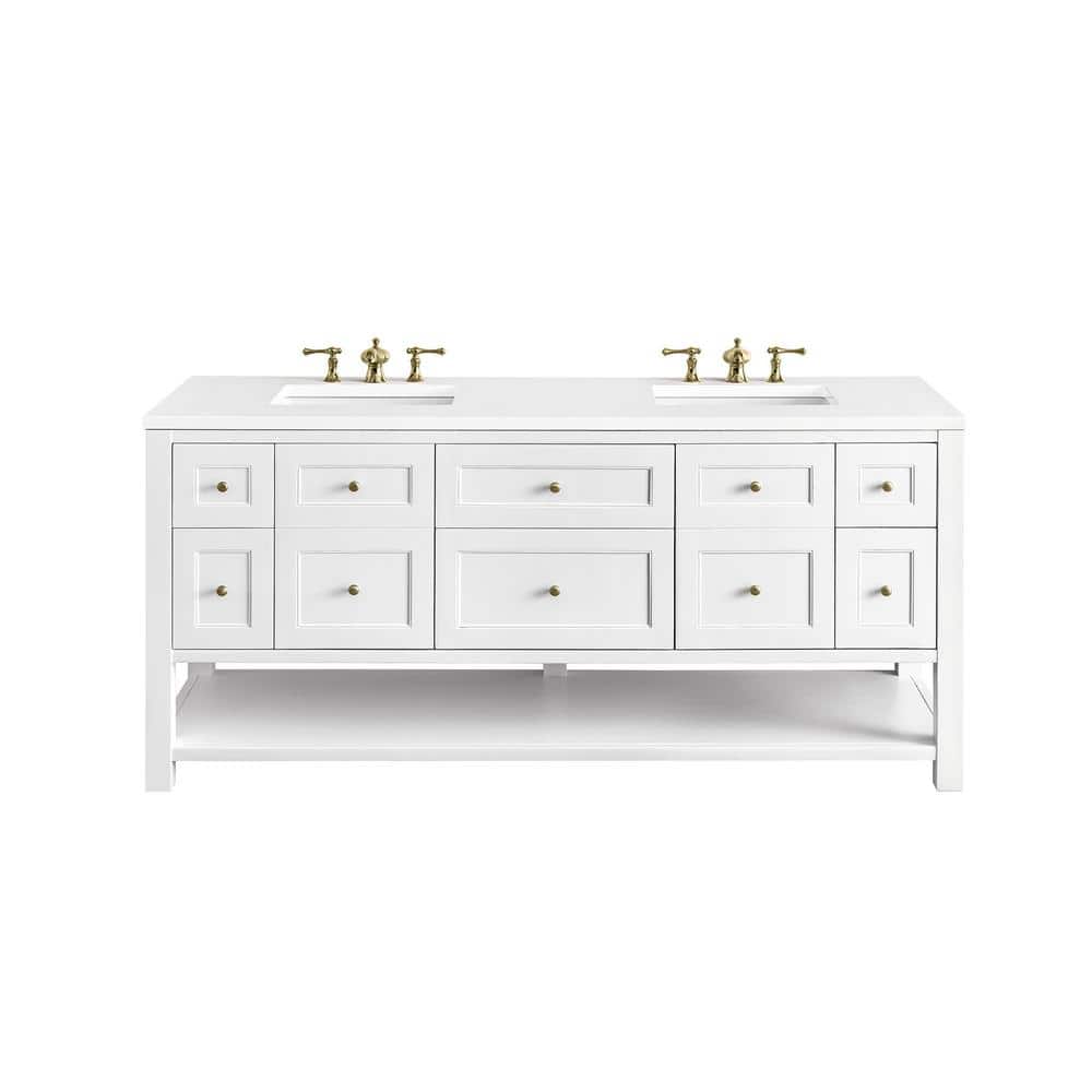 Bright White Solid Wood Double Vanity with Brass Knobs