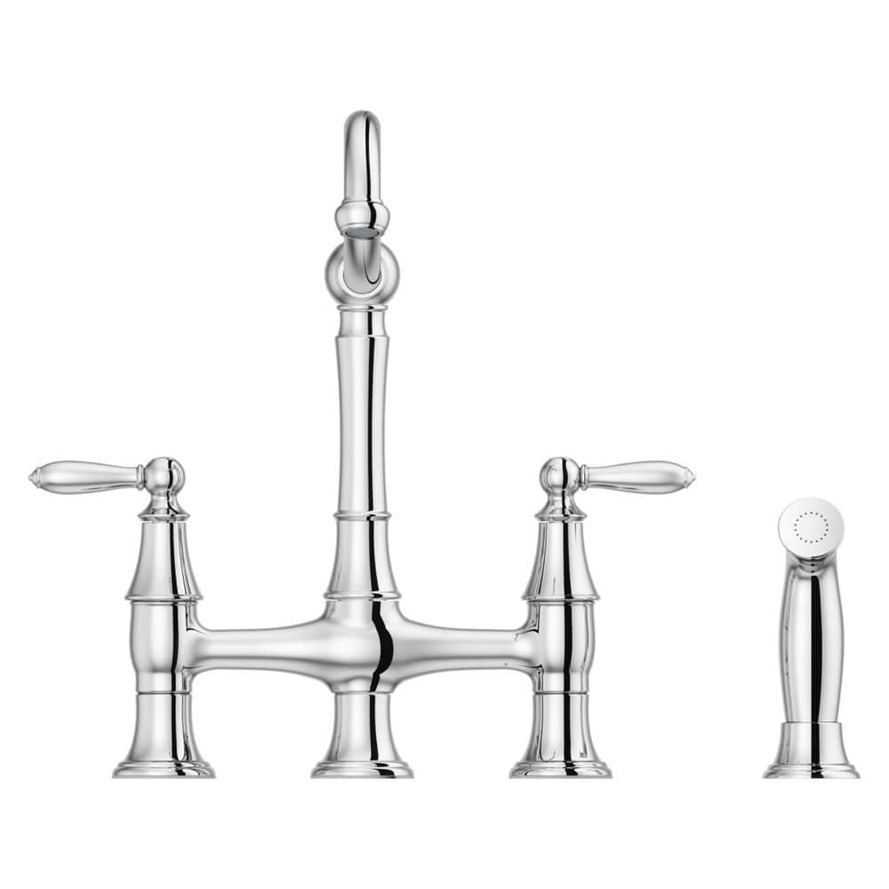 Polished Chrome Bridge Kitchen Faucet with Side Sprayer