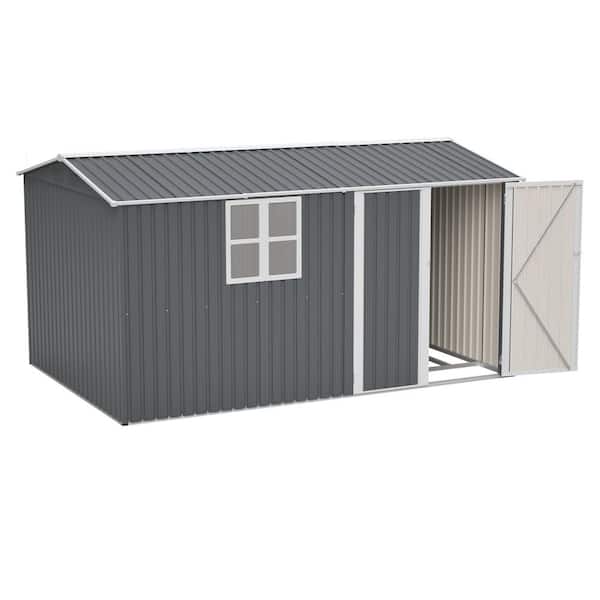 12 ft. W x 8 ft. D Gray Metal Storage Shed with Window, Hinged Doors and 4 Air Vents for Backyard, Garden (96 sq. ft. )