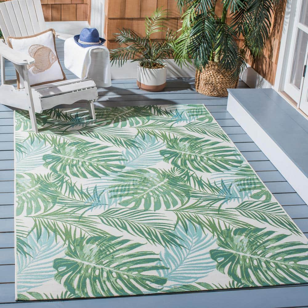 Barbados 9'10" x 12'5" Green Teal Synthetic Round Outdoor Rug