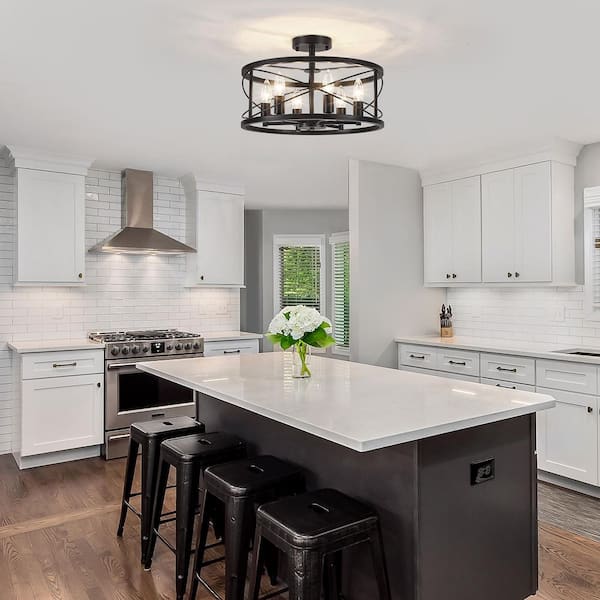ZSMIHDOH 16.53 in. 6-Light Black Drum Semi Flush Mount Ceiling