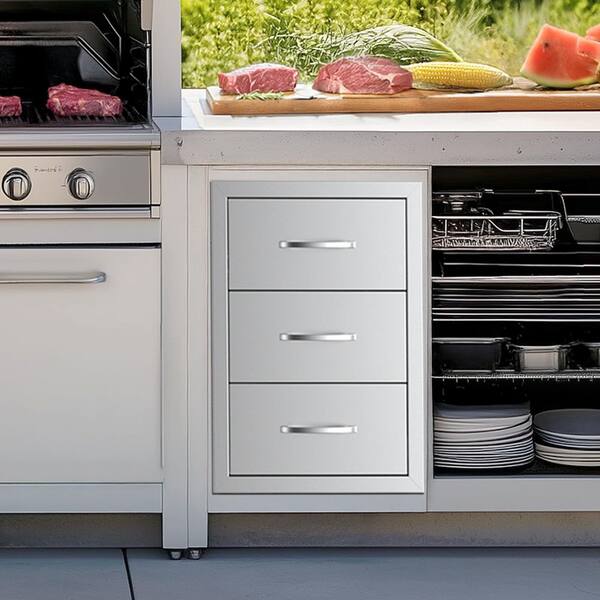 SKYSHALO 22.5 in. Stainless Steel 3-Tier Kitchen Drawer