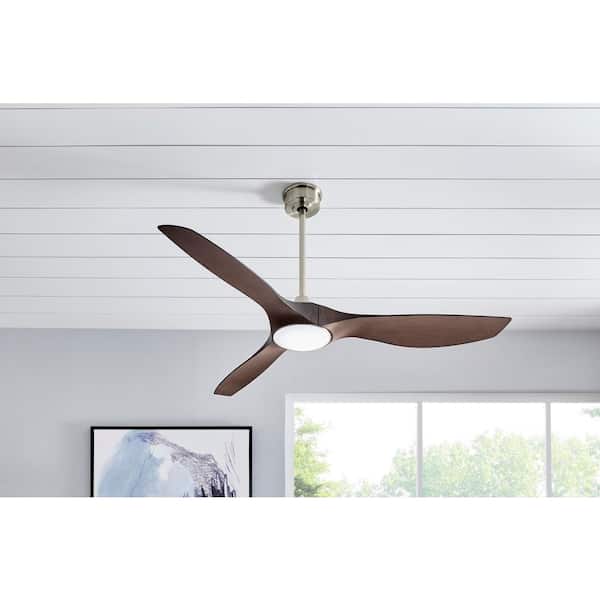 Marlon 66 in. Integrated LED Indoor Brushed Nickel Ceiling Fan with Light and Remote Control