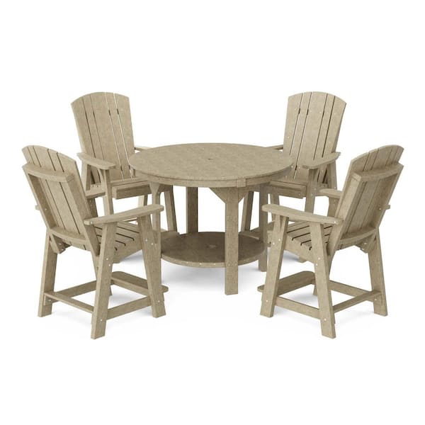 Wildridge Heritage 5-Piece Weathered Wood HDPE Plastic Outdoor Patio 48 in. Counter Set