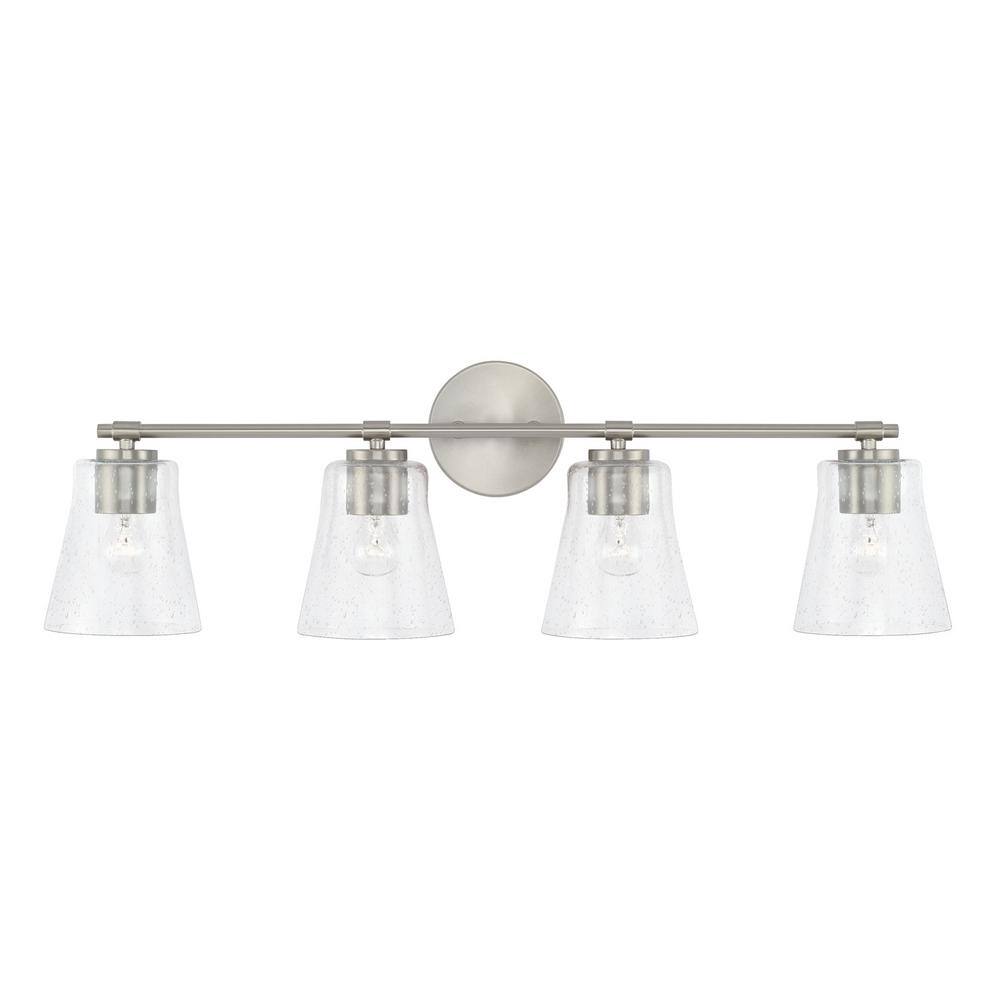 Brushed Nickel 4-Light Vanity Fixture with Clear Seeded Glass