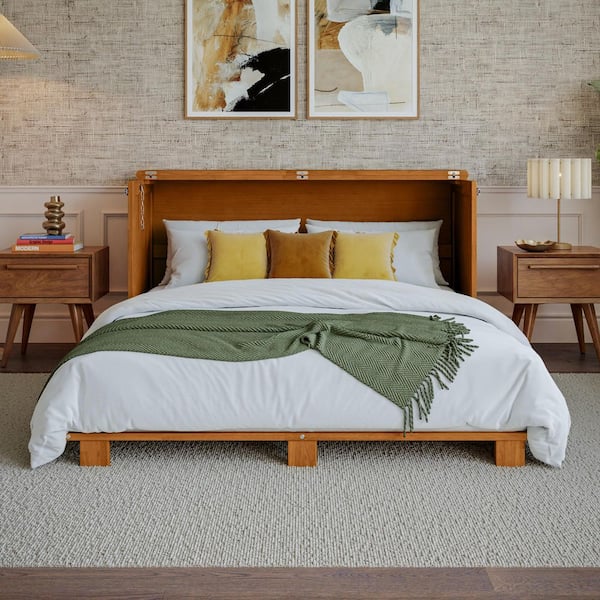 Westfield Light Toffee Natural Bronze Wood Frame Full Murphy Bed Chest with 6 in. Mattress
