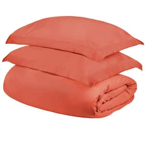 Coral Solid Color Twin Cotton Duvet Cover Set