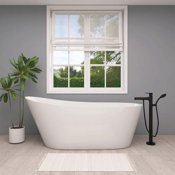 Baily 67 in. L 29.5 in. W Soaking Bathtub in Glossy White Acrylic Oval Slipper Flatbottom Freestanding Bathtub