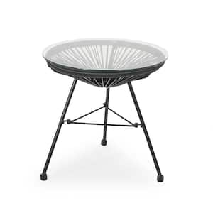 Black Tempered Glass Novelty Outdoor Side Table.