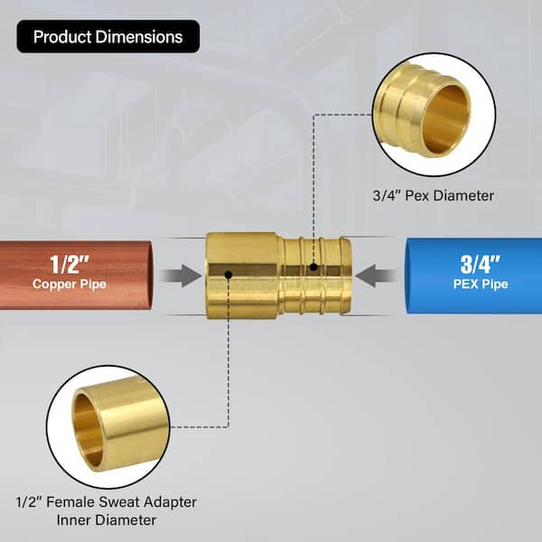 The Plumber's Choice 1/2 in. Brass Female Sweat Copper Adapter x 3/4 in.  Pex Barb Pipe Fitting (5-Pack) 12345PSFA - The Home Depot