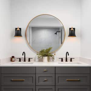 Modern 6 in. 1-Light Painted Black and Gold Bathroom Wall Sconce with Bell Metal Shade