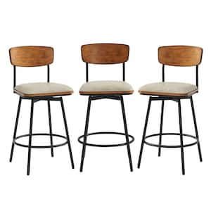 27 in. Wynne Gray High Back Metal/Wood Swivel Counter Stool with Faux Leather Seat (Set of 3)
