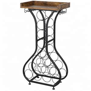 14-Bottle Black 35.4 in. Freestanding Floor Wine Rack with Glass Holder, Mini Bar Table Wine Holder Stand for Home