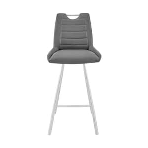 26 in. Grey Faux Leather and Brushed Stainless Steel Counter Stool