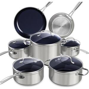 Diamond Infused 12-Piece Stainless Steel Nonstick Cookware Set in Metallic Tinsel Silver