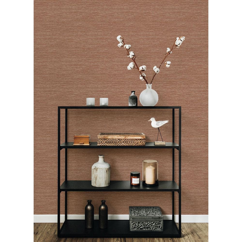 Rust Faux Grasscloth Vinyl-Coated Non-Pasted Wallpaper Roll