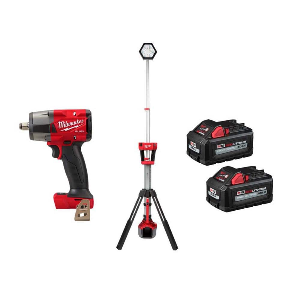 Milwaukee M18 FUEL Gen-2 18V Lithium-Ion Brushless Cordless Mid Torque 1/2 in. Impact Wrench & Tower Light w/(2) 6.0Ah Batteries -  2962-20-2131