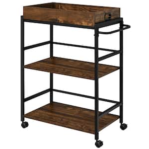 3-Tier Rolling Bar Cart Kitchen Serving Cart w/Removable Tray & Handle Brown