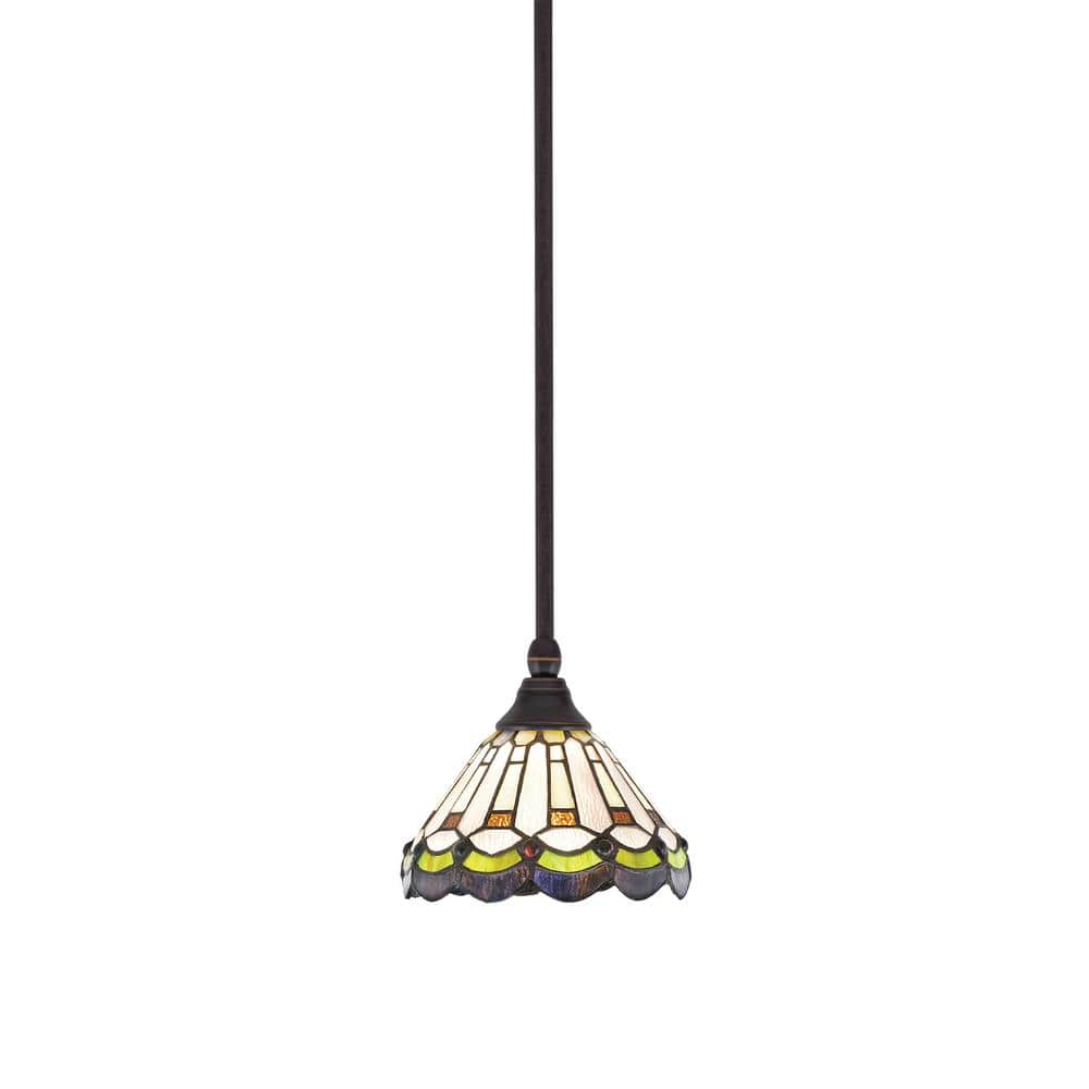 Sparta 100-Watt 1-Light Dark Granite Shaded Pendant Light with Cyprus Art G